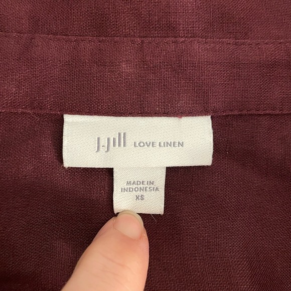 J. Jill XS Blouse Top 100% Love Linen Button Up Long Sleeve Tan Maroon - Picture 6 of 7